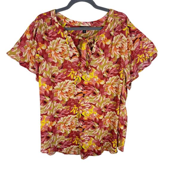 Torrid Colorful Floral Rayon Flutter Short Sleeve V-Neck Lightweight Blouse 3X - Picture 1 of 5
